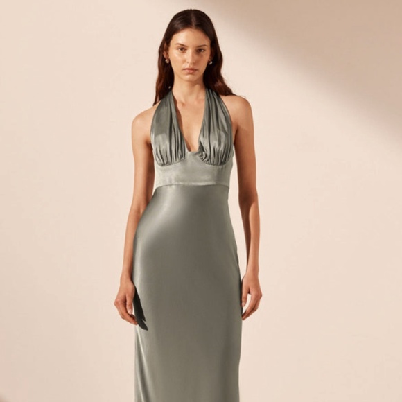 Shona Joy Dresses & Skirts - Shona Joy La Lune Plunged Halter Midi Dress - Sage size 2